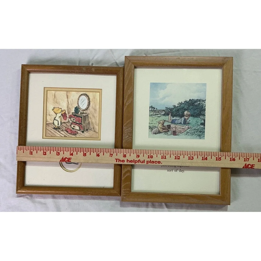 Disney Classic Pooh Framed Wall Art Set Christopher Robin Winnie the Pooh 2 Pc